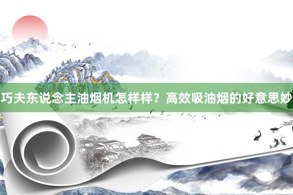 巧夫东说念主油烟机怎样样？高效吸油烟的好意思妙